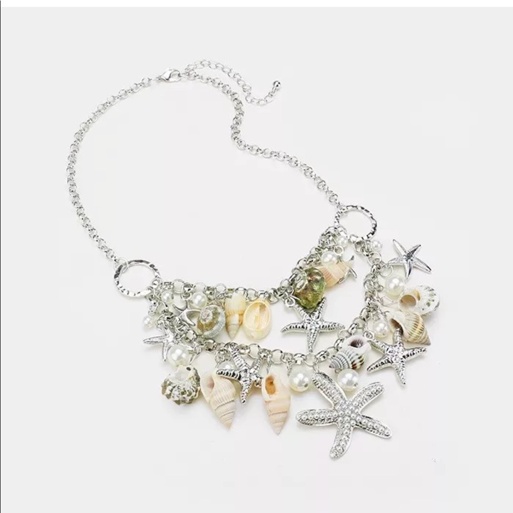 Nautical Pearl Starfish Seashell Charm Necklace - Picture 2 of 3